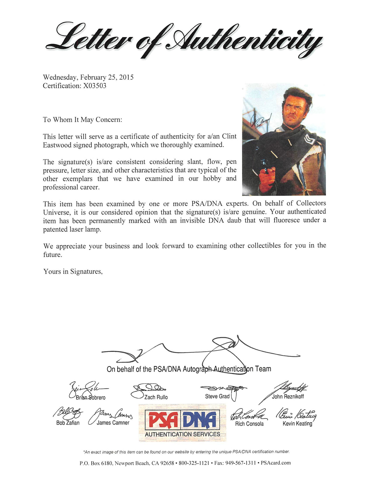 Clint Eastwood The Good, the Bad and the Ugly Signed 11x14 Photo PSA/DNA #X03503