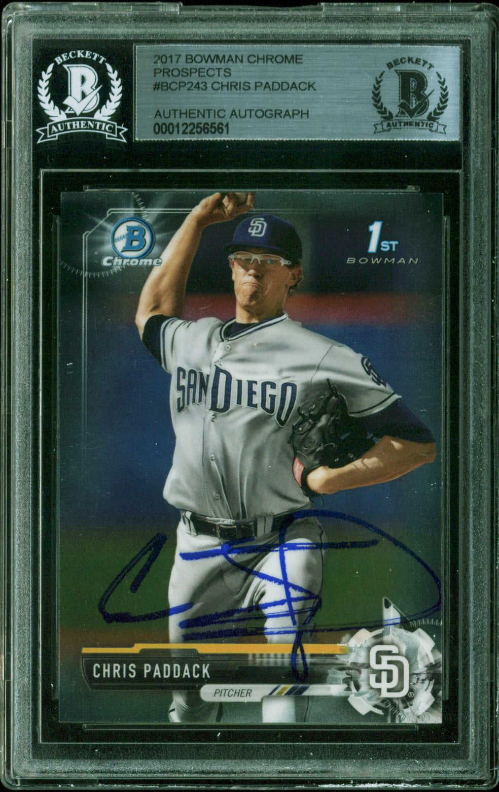 Padres Chris Paddack Signed 2017 Bowman Chrome Prospects #BCP243 Card BAS Slab