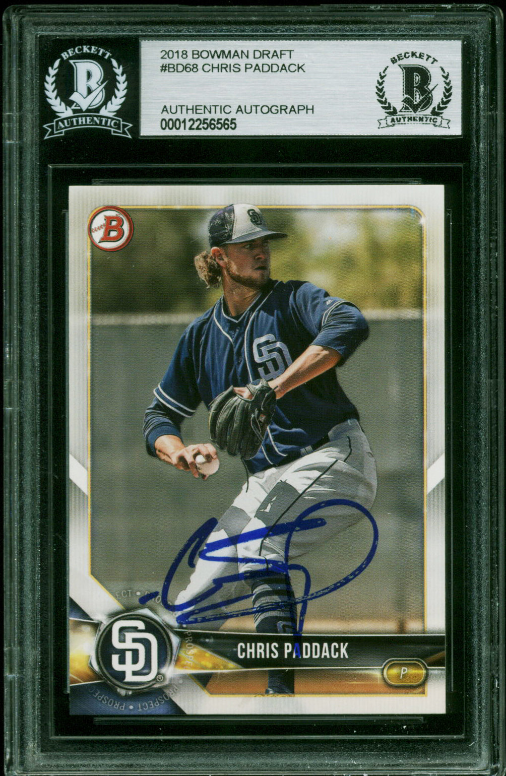 Padres Chris Paddack Authentic Signed 2018 Bowman Draft #BD68 Card BAS Slabbed