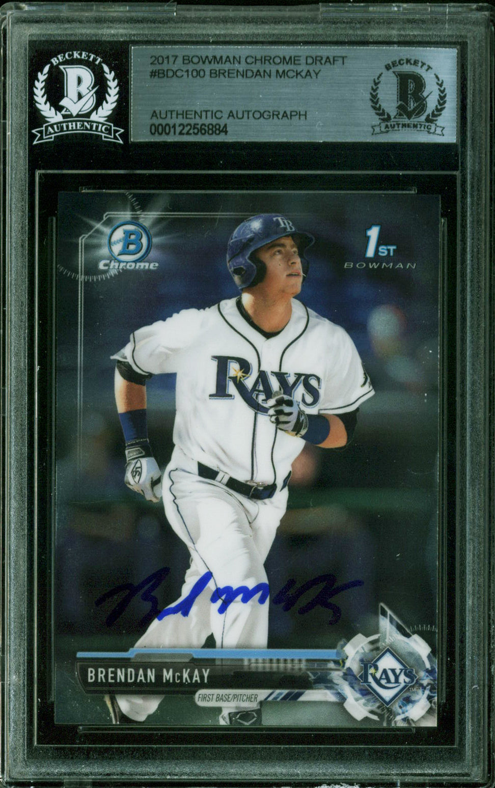 Rays Brendan McKay Signed 2017 Bowman Chrome Draft #BDC100 Card BAS Slabbed