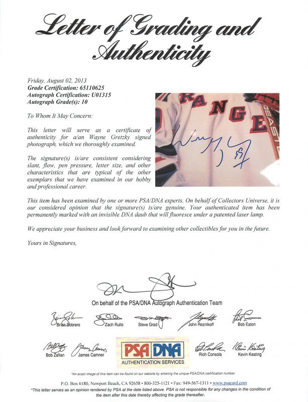 Rangers Wayne Gretzky Signed 16X20 Photo Auto Graded Perfect 10! PSA/DNA #U01315