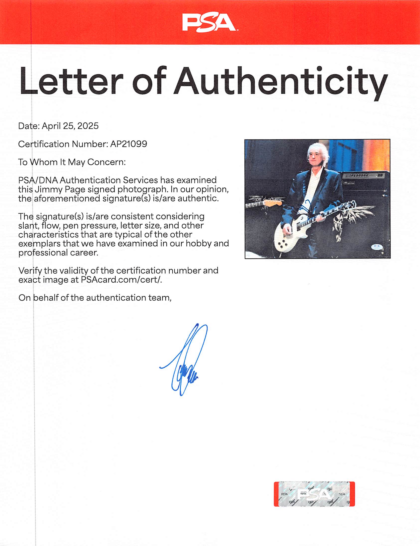 Jimmy Page Led Zeppelin Authentic Signed 11x14 Photo PSA/DNA #AP21099