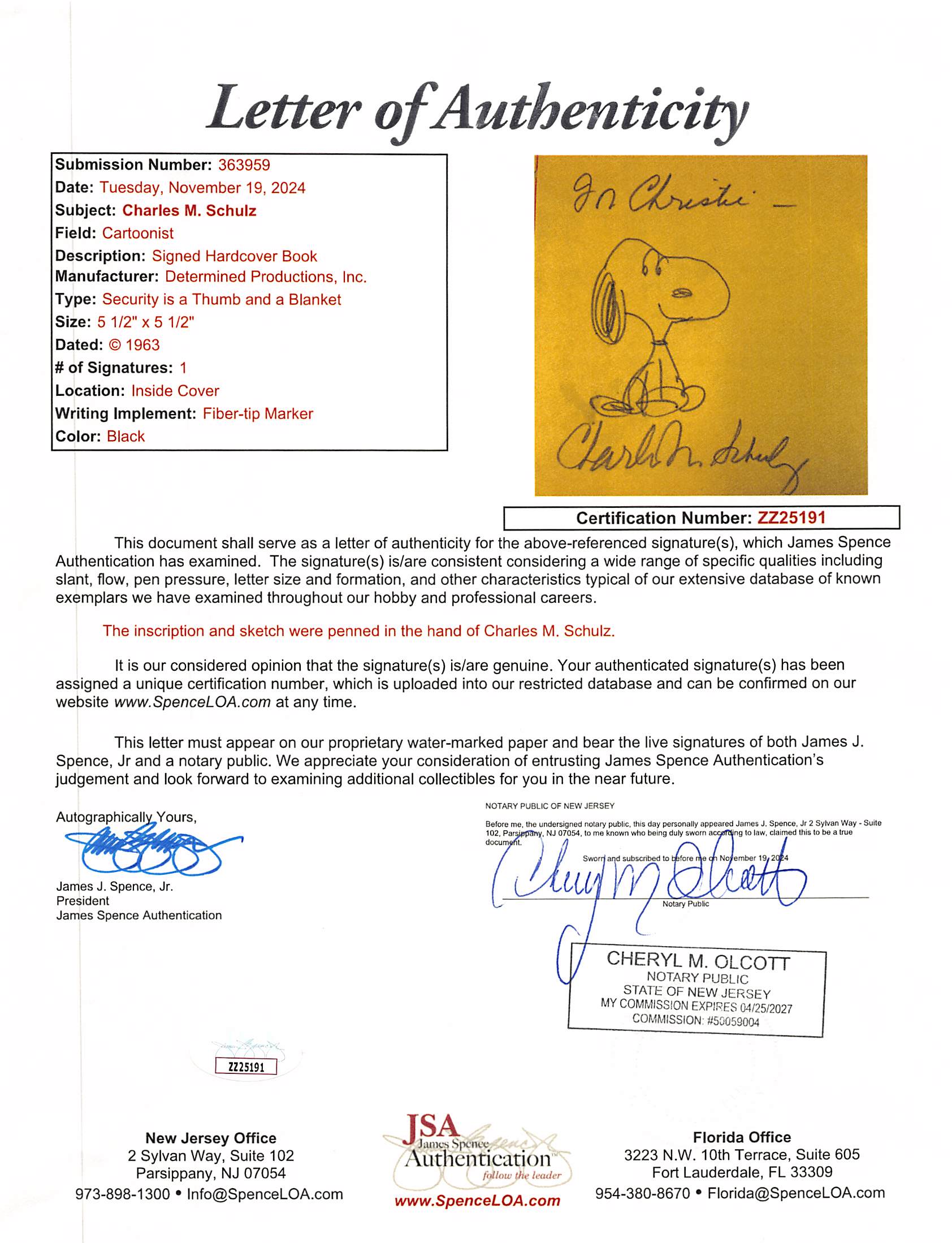 Charles Schulz Peanuts Signed & Framed Hand Drawn Snoopy Sketch JSA #ZZ25191