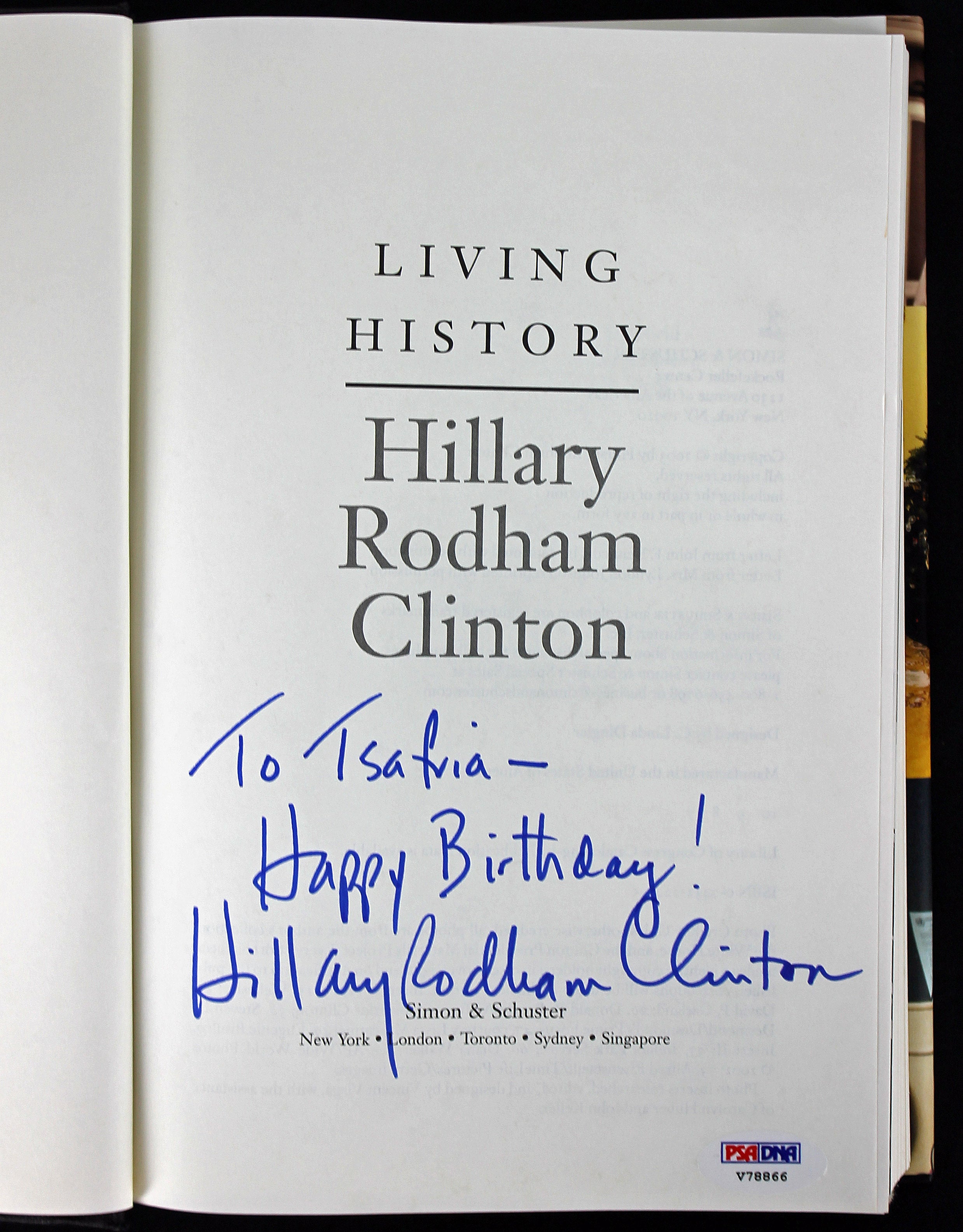 Hillary "Rodham" Clinton Authentic Signed Living History Book PSA/DNA #V78866