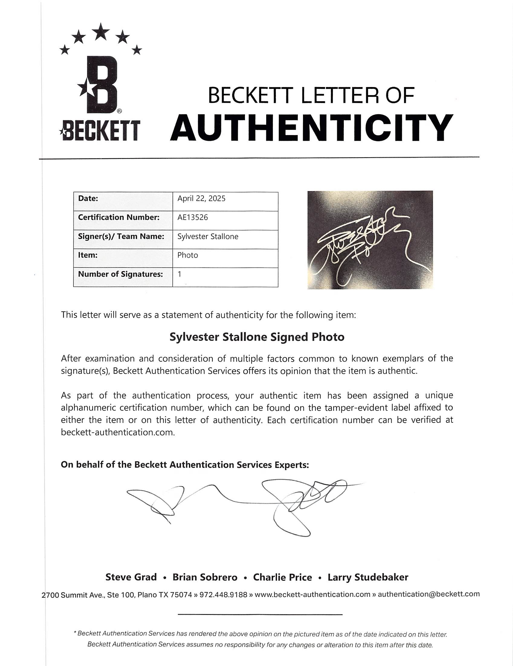 Sylvester Stallone Rocky II Authentic Signed 16x20 Horizontal Belt Photo BAS