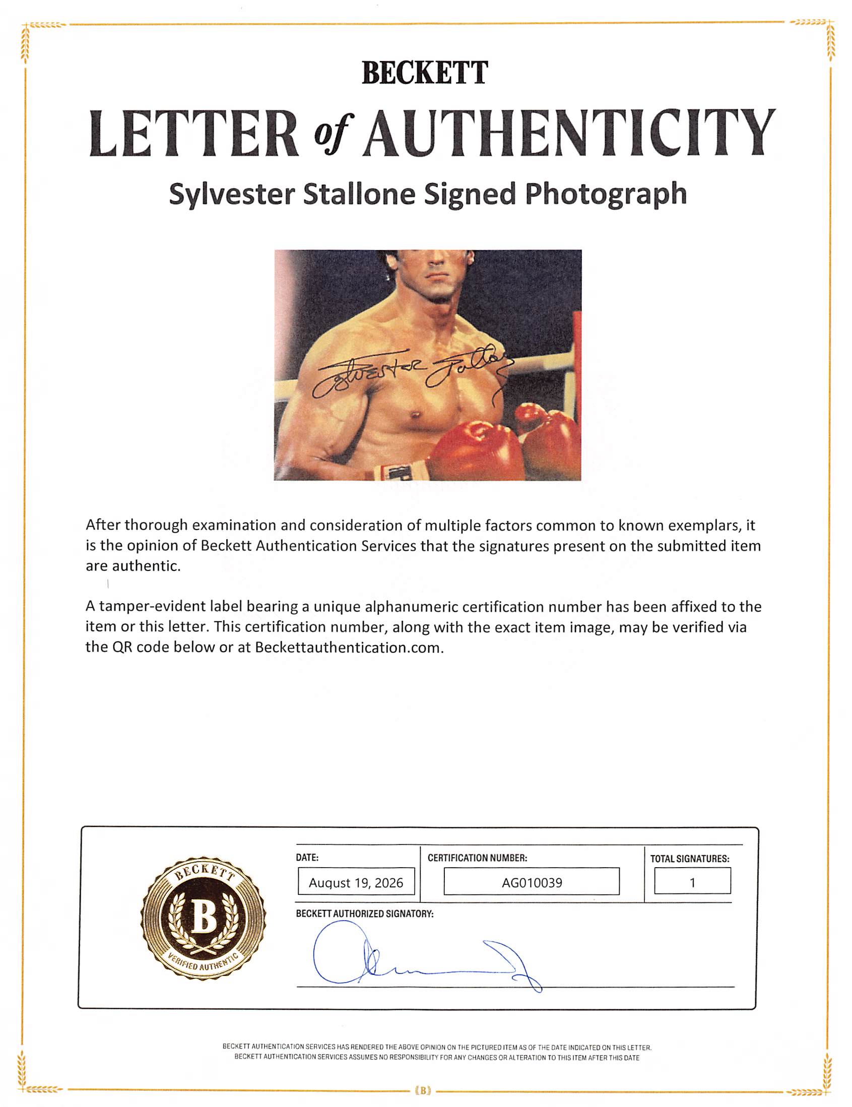 Sylvester Stallone Rocky Authentic Signed 16x20 Vertical Photo Autographed BAS