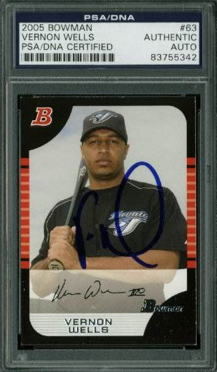 Blue Jays Vernon Wells Authentic Signed Card 2005 Bowman #63 PSA/DNA Slabbed