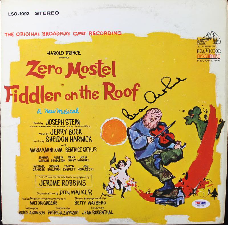 Beatrice Arthur Fiddler On The Roof Signed Album Cover W/ Vinyl PSA/DNA #U52950