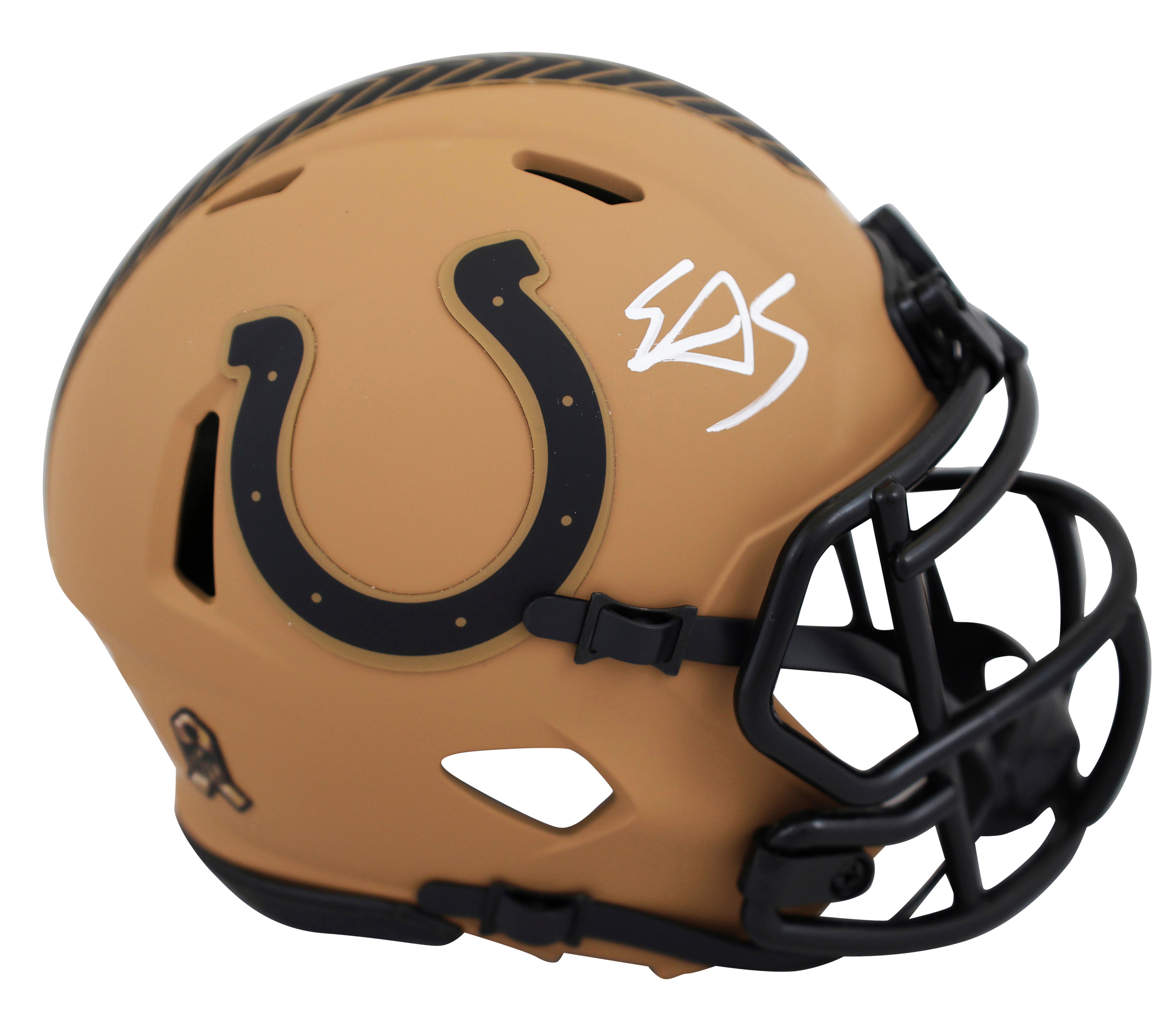 Colts Edgerrin James Signed Salute To Service II Speed Mini Helmet BAS Witnessed