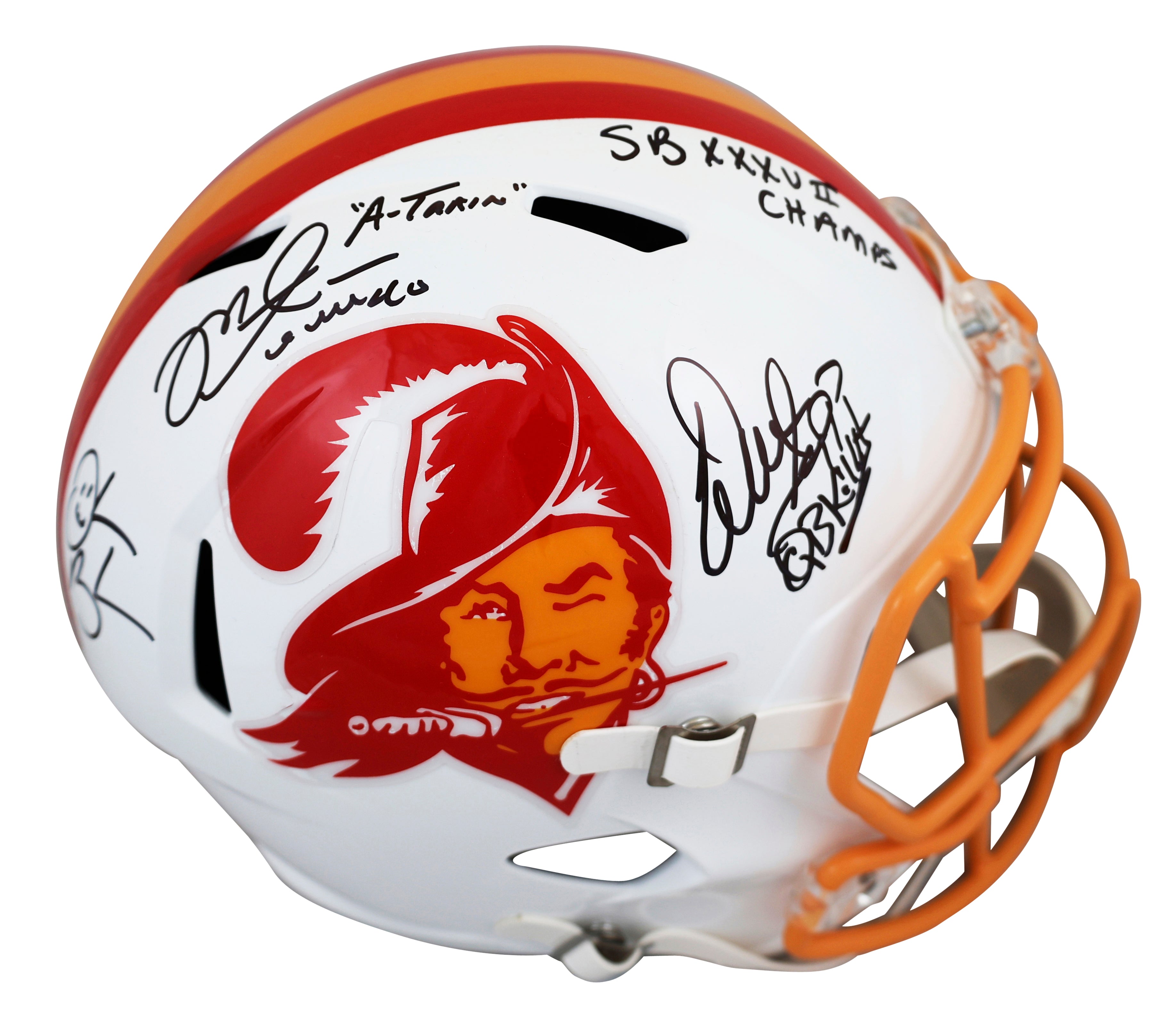 Bucs (3) Sapp, Alstott & Brooks Signed 1976-96 TB F/S Speed Rep Helmet BAS Wit