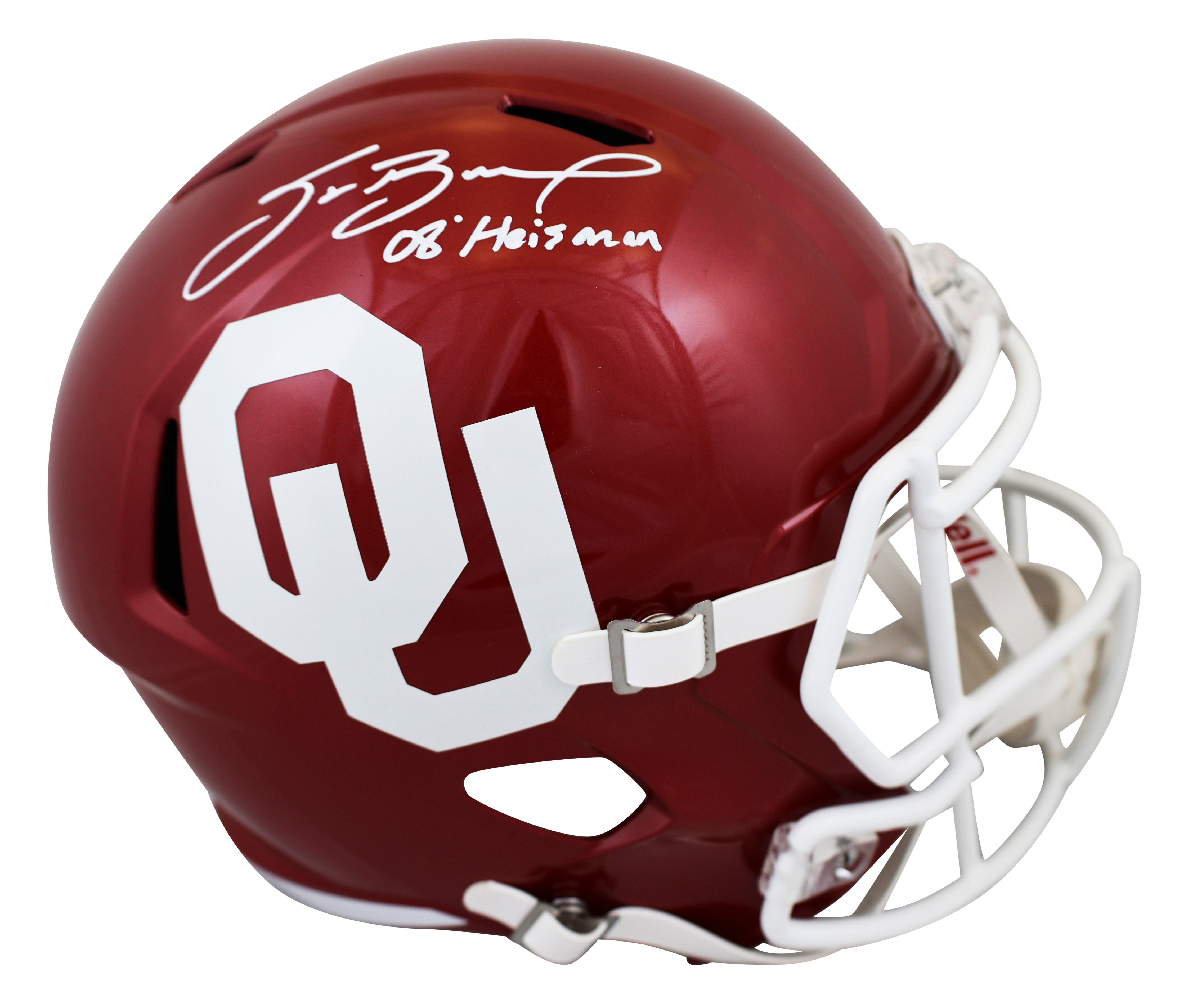 Oklahoma Sam Bradford "2008 Heisman" Signed F/S Speed Rep Helmet W/ Case BAS Wit