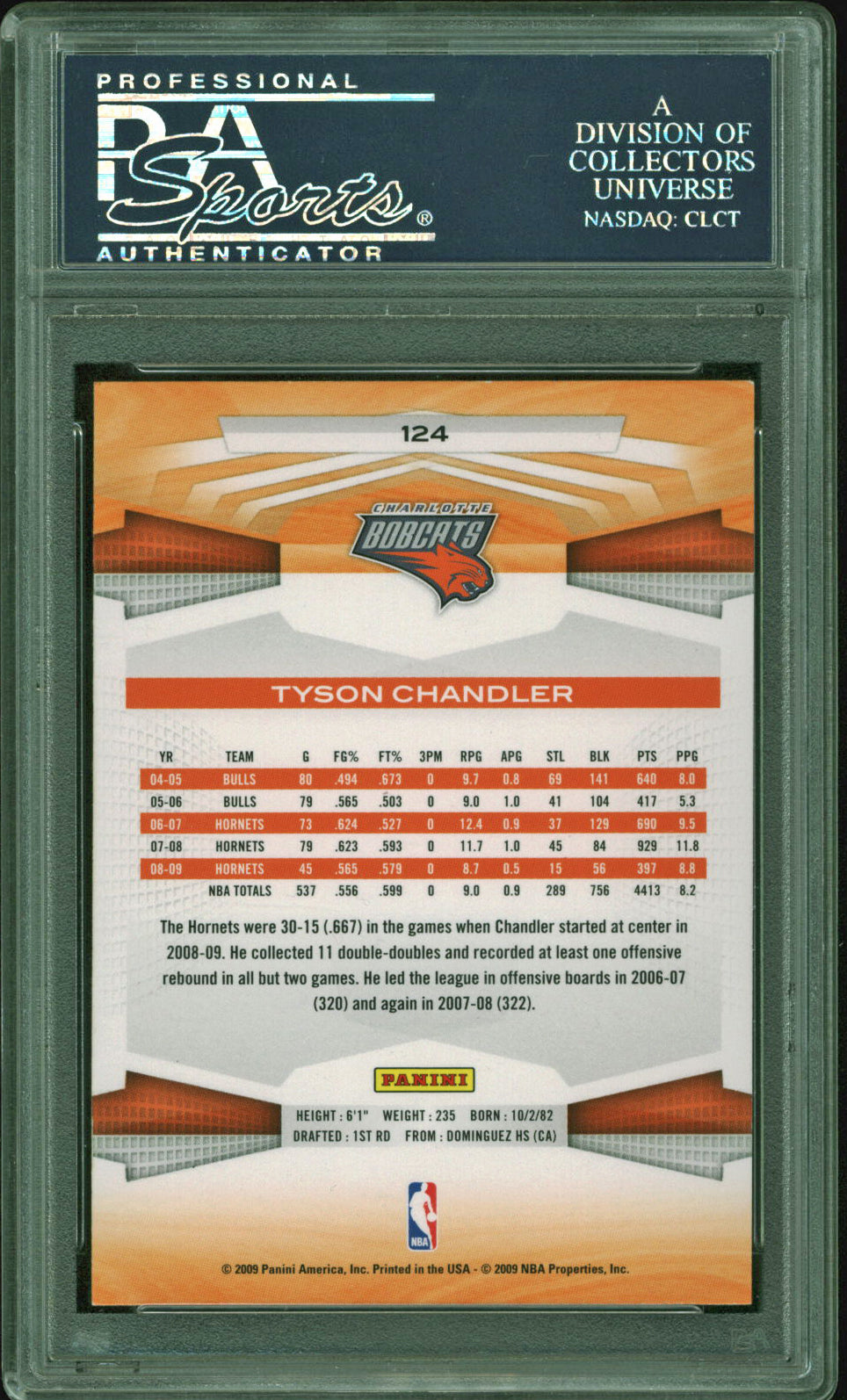 Rockets Tyson Chandler Signed 2009 Panini #124 Auto Card PSA Slabbed #83792873