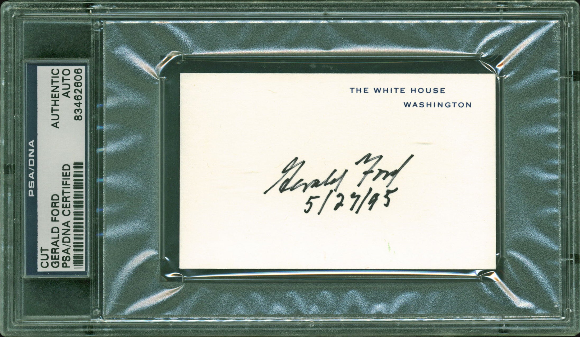 Gerald R. Ford "5/27/95" Authentic Signed 2.5x4 White House Card PSA/DNA Slabbed