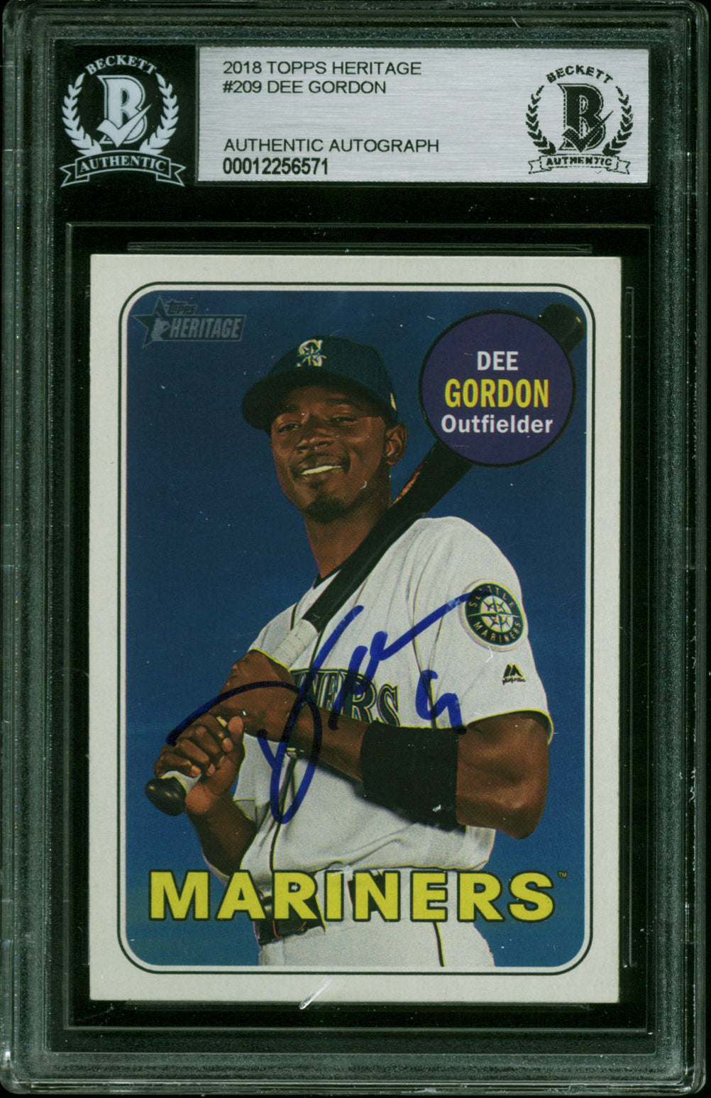 Mariners Dee Gordon Authentic Signed 2018 Topps Heritage #209 Card BAS Slabbed