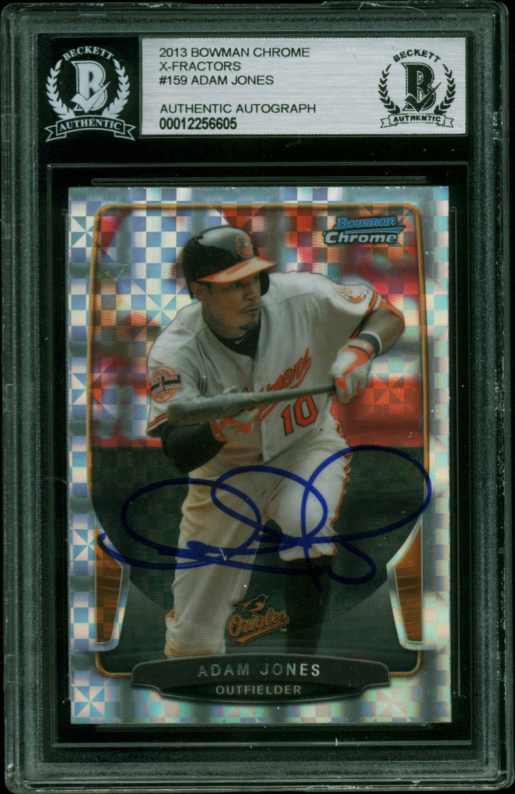 Orioles Adam Jones Signed 2013 Bowman Chrome X-Fractors #159 Card BAS Slabbed