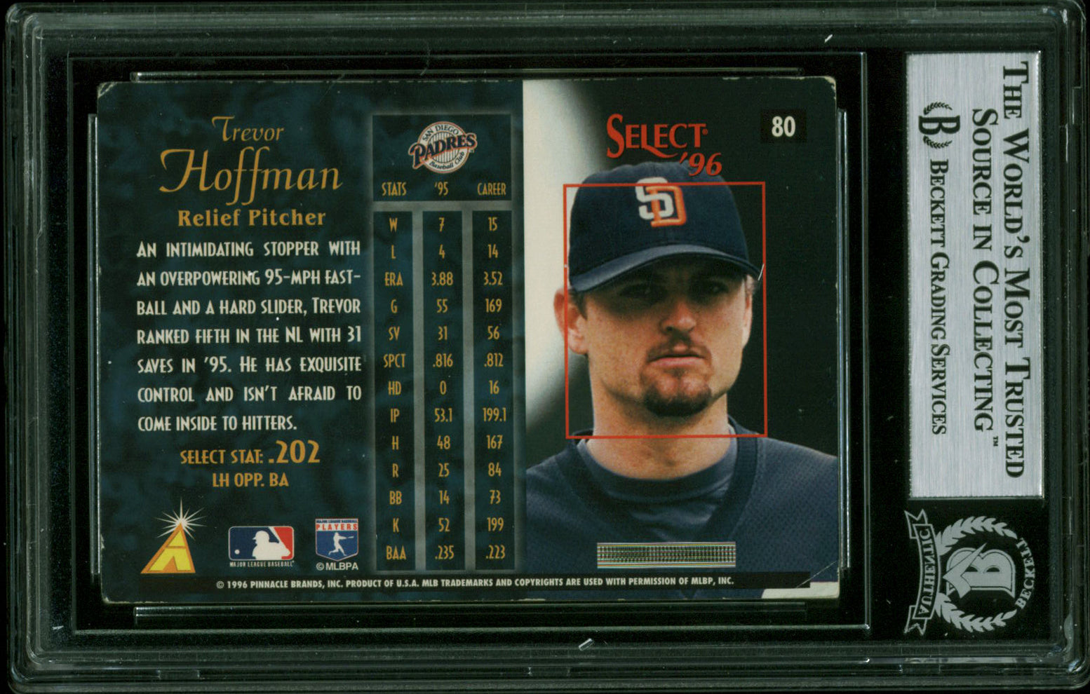 Padres Trevor Hoffman Authentic Signed 1996 Select #80 Card BAS Slabbed