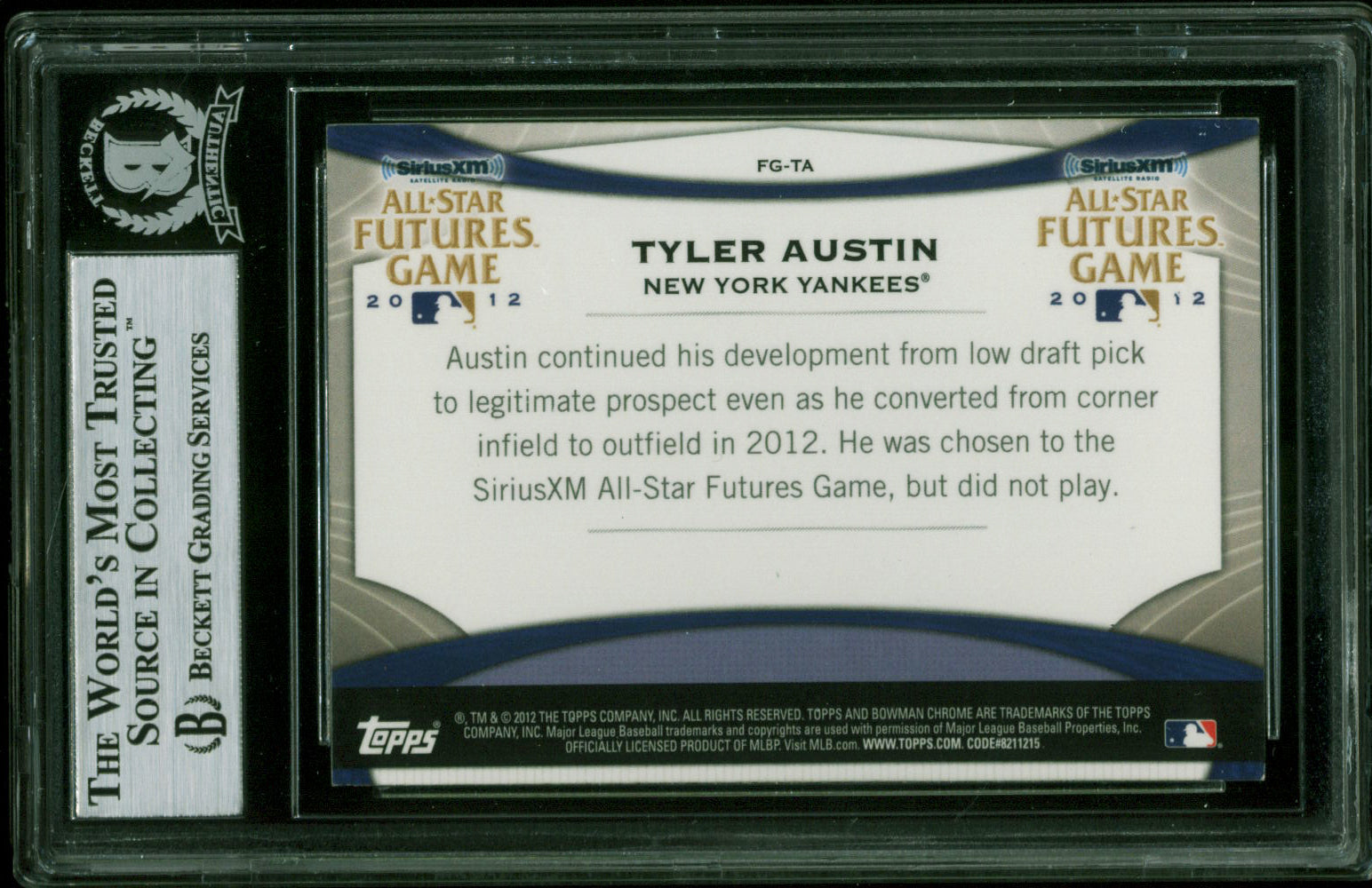 Yankees Tyler Austin Signed 2012 Bowman Chrome FG #TA Rookie Card BAS Slabbed