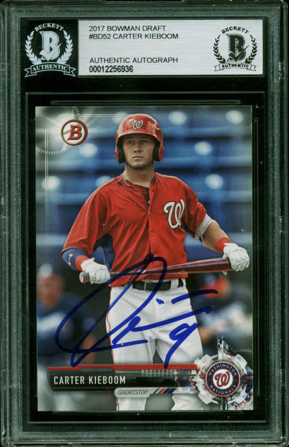 Nationals Carter Kieboom Signed 2017 Bowman Draft #BD52 Card BAS Slabbed