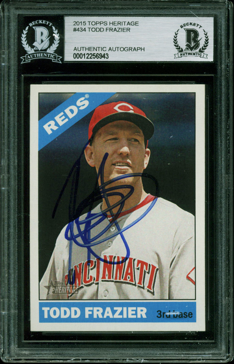 Reds Todd Frazier Authentic Signed 2015 Topps Heritage #434 Card BAS Slabbed