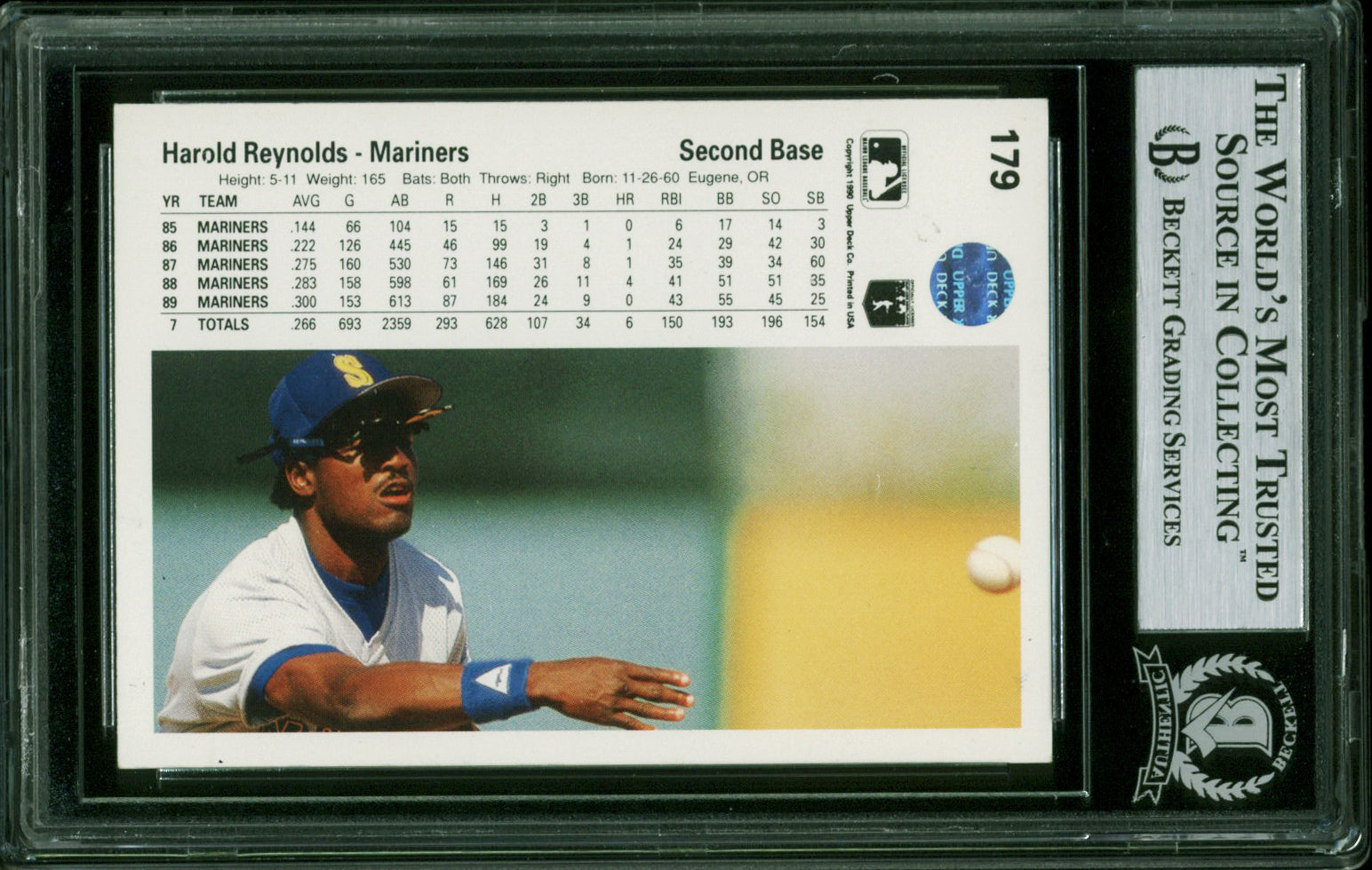 Mariners Harold Reynolds Authentic Signed 1990 Upper Deck #179 Card BAS Slabbed