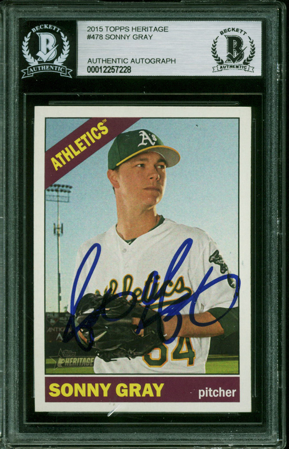 Athletics Sonny Gray Authentic Signed 2015 Topps Heritage #478 Card BAS Slabbed