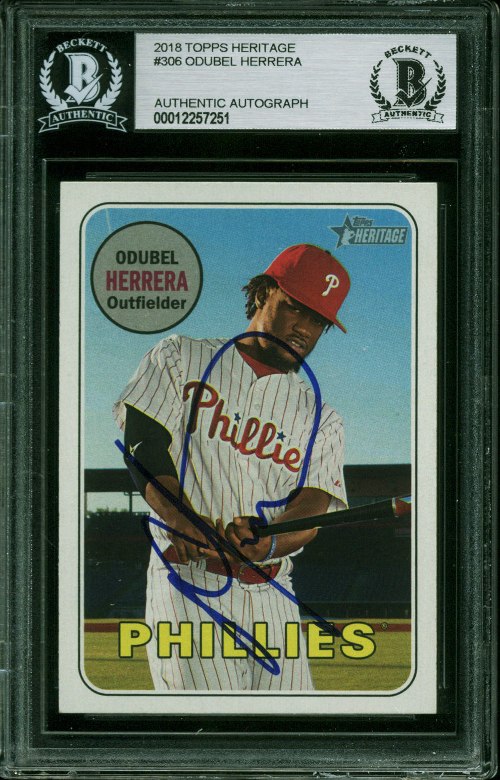 Phillies Odubel Herrera Authentic Signed 2018 Topps Heritage #306 Card BAS Slab