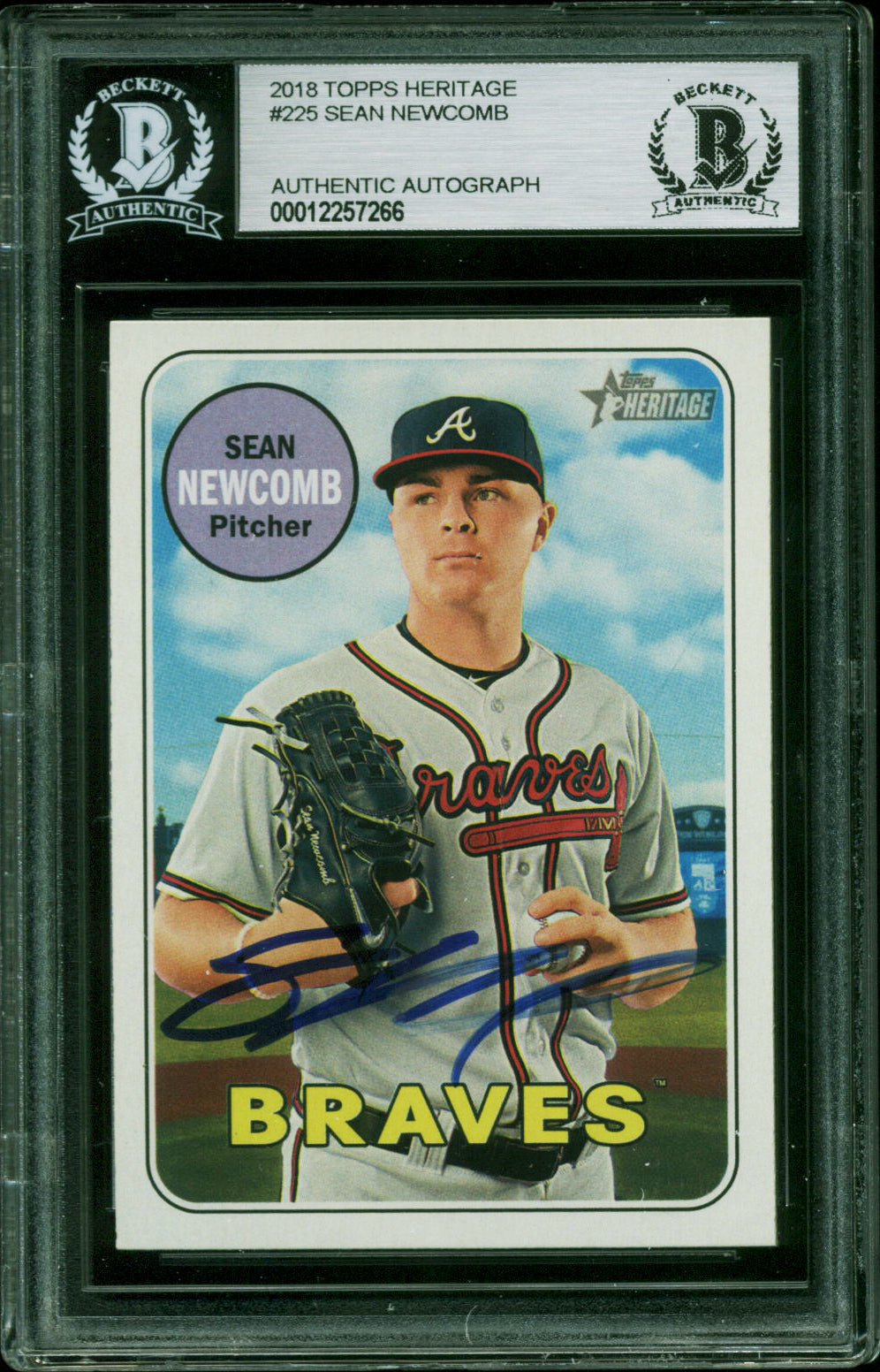 Braves Sean Newcomb Authentic Signed 2018 Topps Heritage #225 Card BAS Slabbed