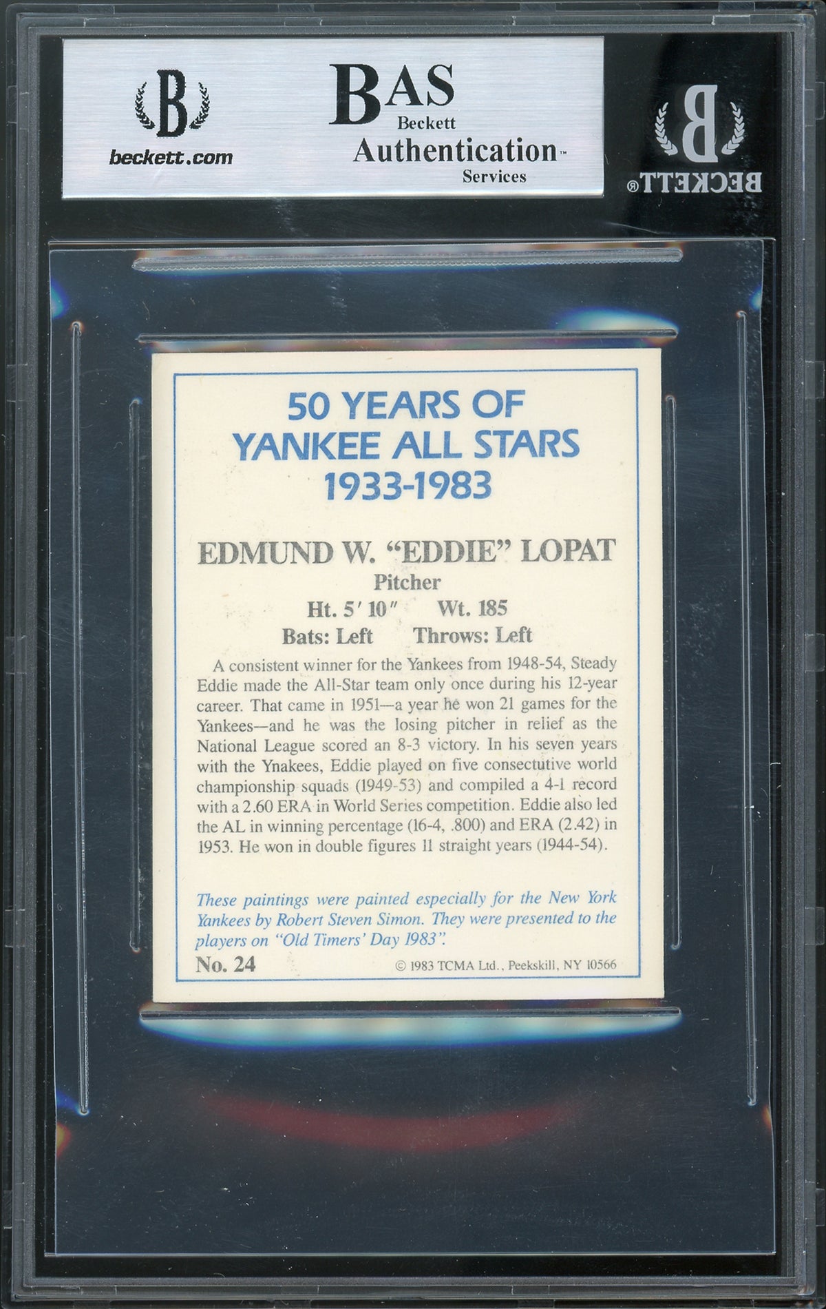 Yankees Eddie Lopat Signed 1983 Yankees A-S Fifty Years #24 Card BAS Slabbed