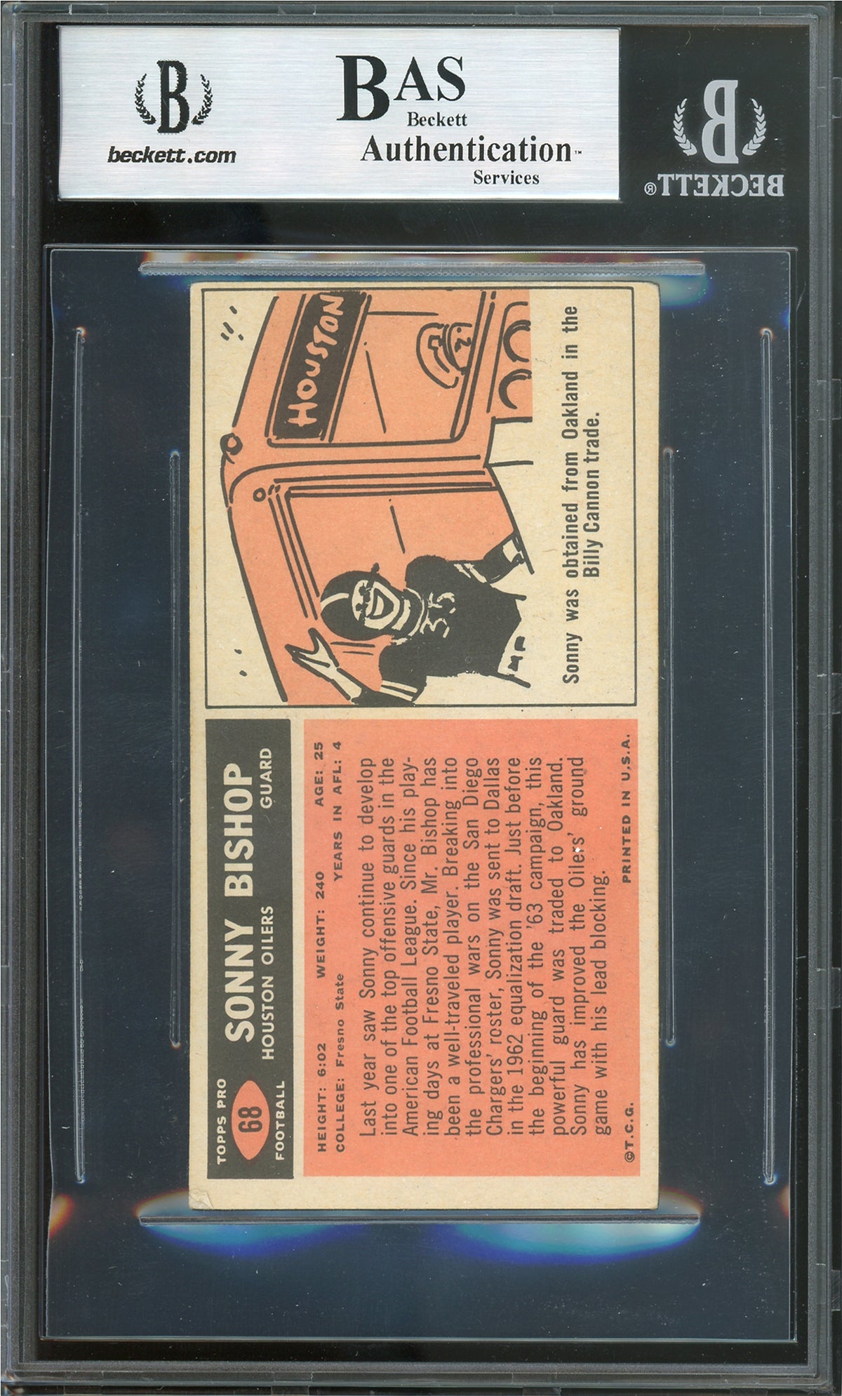 Oilers Sonny Bishop Authentic Signed 1965 Topps #68 Card Autographed BAS Slabbed
