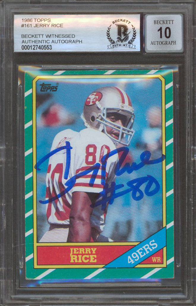 49ers Jerry Rice Signed 1986 Topps #161 Rookie Card Auto Grade 10! BAS Slabbed 2