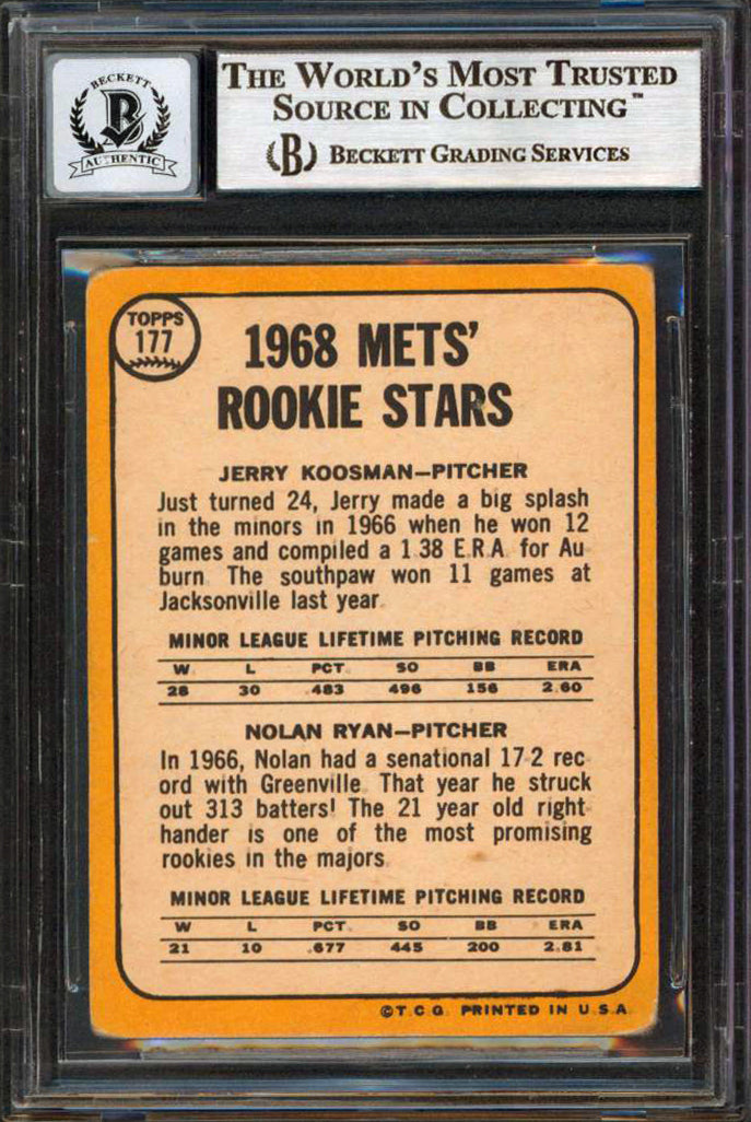 Mets Nolan Ryan "Stat" Signed 1968 Topps #177 Rookie Card Auto Grade 10 BAS Slab