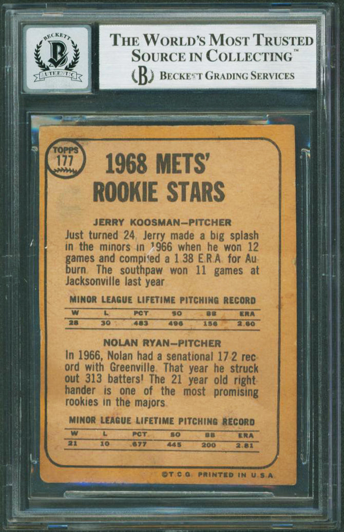 Mets Nolan Ryan "Stat" Signed 1968 Topps #177 Rookie Card Auto Grade 10 BAS Slab