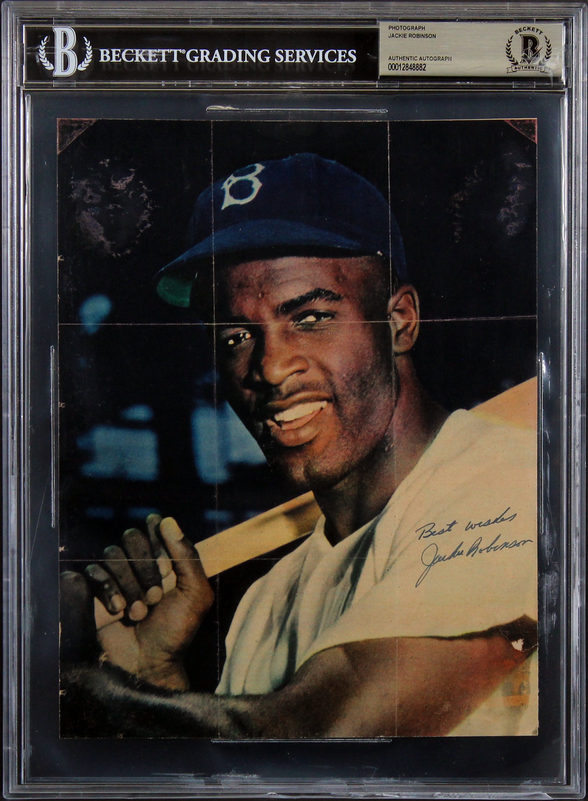 Dodgers Jackie Robinson 2x Signed 7.75x10.1 Photo Auto Graded 10! BAS Slabbed