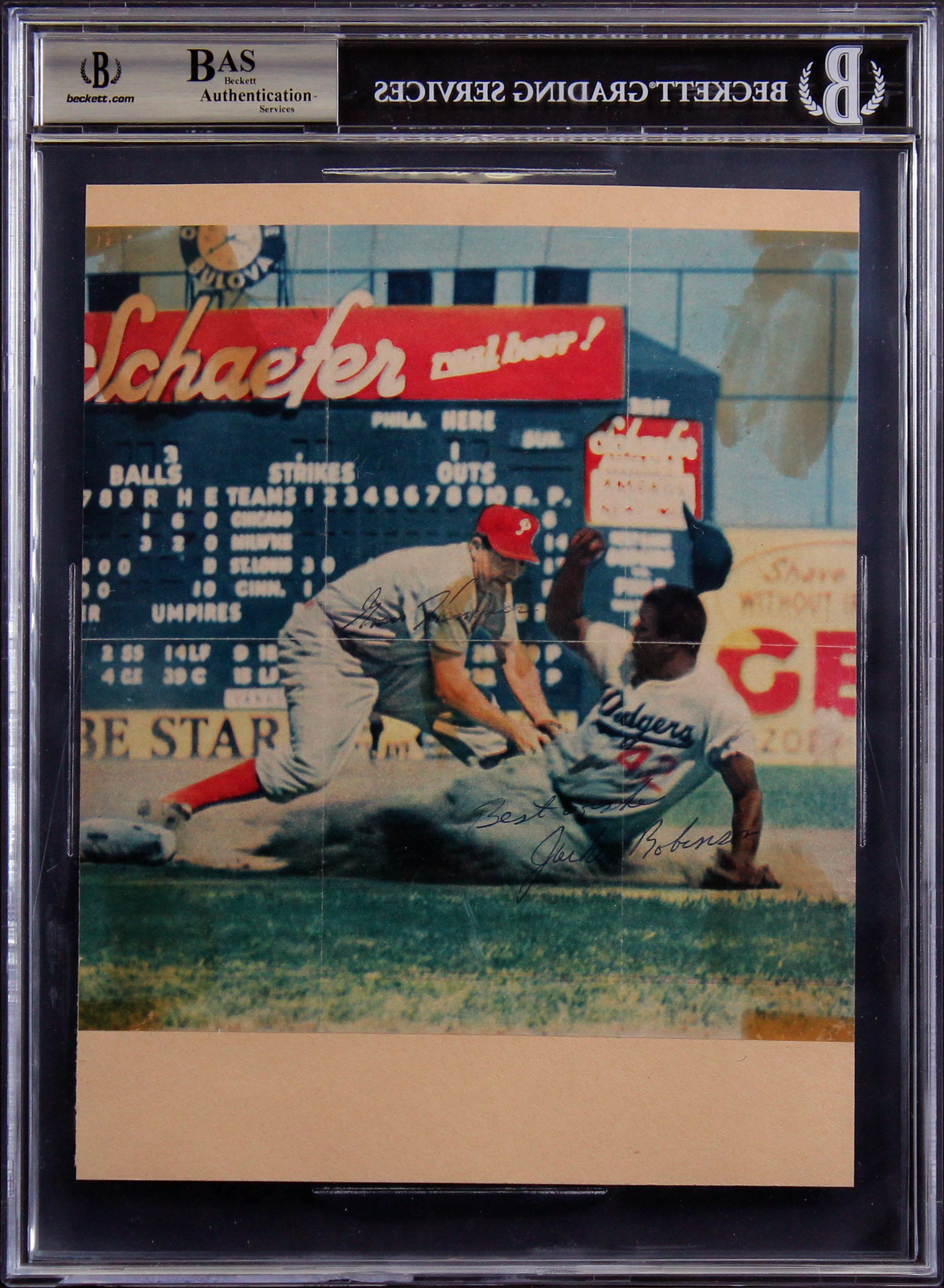 Dodgers Jackie Robinson 2x Signed 7.75x10.1 Photo Auto Graded 10! BAS Slabbed