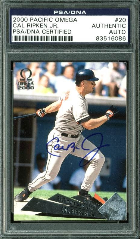Orioles Cal Ripken Jr. Authentic Signed Card 2000 Pacific Omega #20 PSA Slabbed