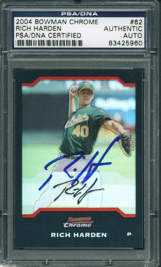 Athletics Rich Harden Authentic Signed Card 2004 Bowman Chrome #62 PSA Slabbed