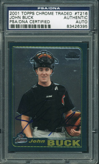 Astros John Buck Signed Card 2001 Topps Chrome Rookie #T216 PSA/DNA Slabbed