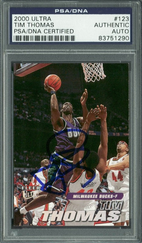 Bucks Tim Thomas Authentic Signed Card 2000 Ultra #123 PSA/DNA Slabbed