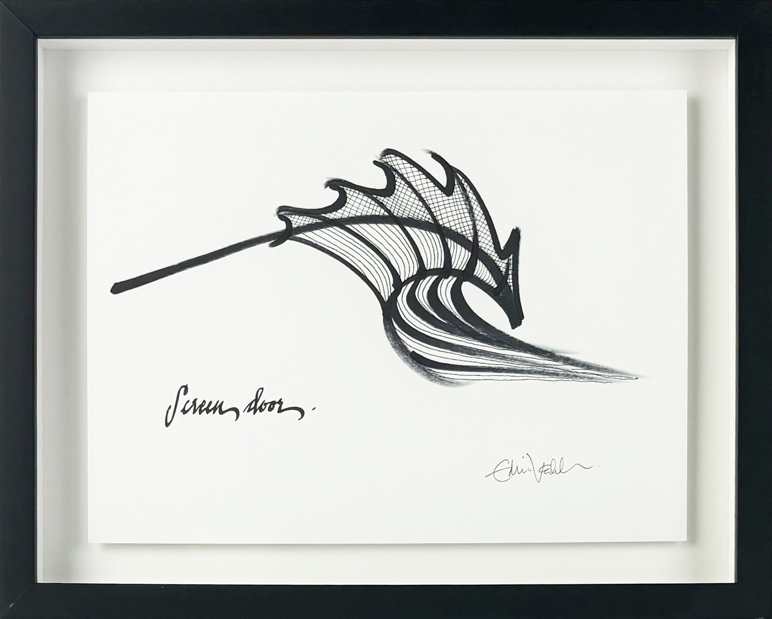 Eddie Vedder Pearl Jam Signed & Framed Screen Door Hand Drawn Sketch B