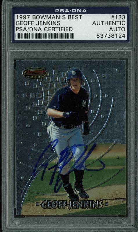 Brewers Geoff Jenkins Authentic Signed Card 1997 Bowman'S Best #133 PSA Slabbed