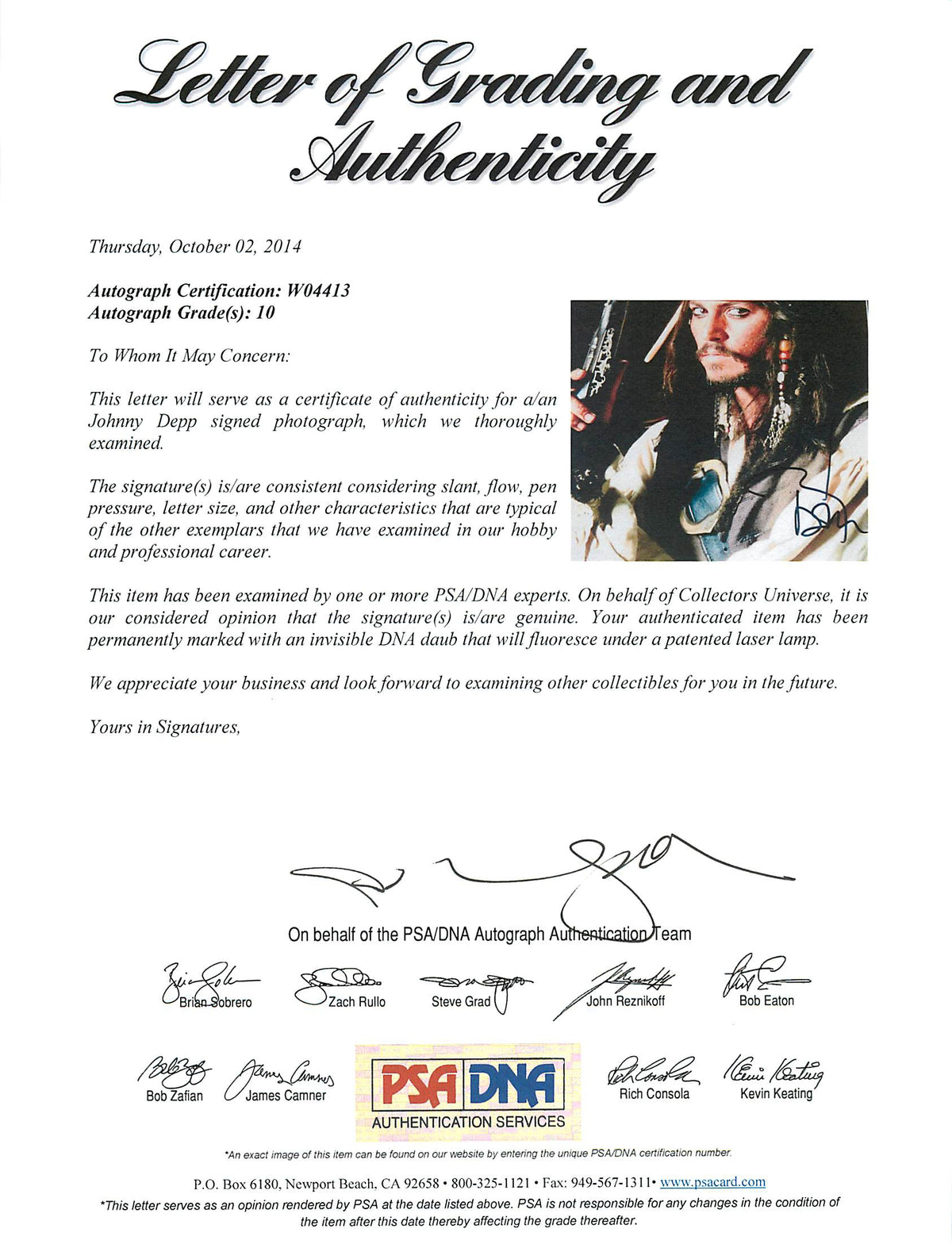 Johnny Depp Authentic Signed 11X14 Photo w/ Graded 10 Autograph! PSA/DNA #W04413