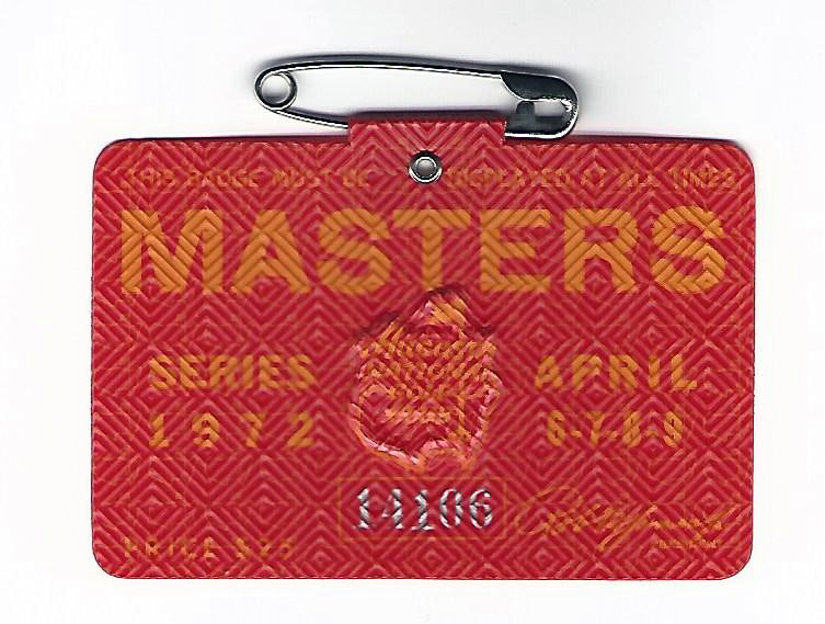 1972 Masters Augusta National Golf Club Badge Ticket Jack Nicklaus Wins PGA