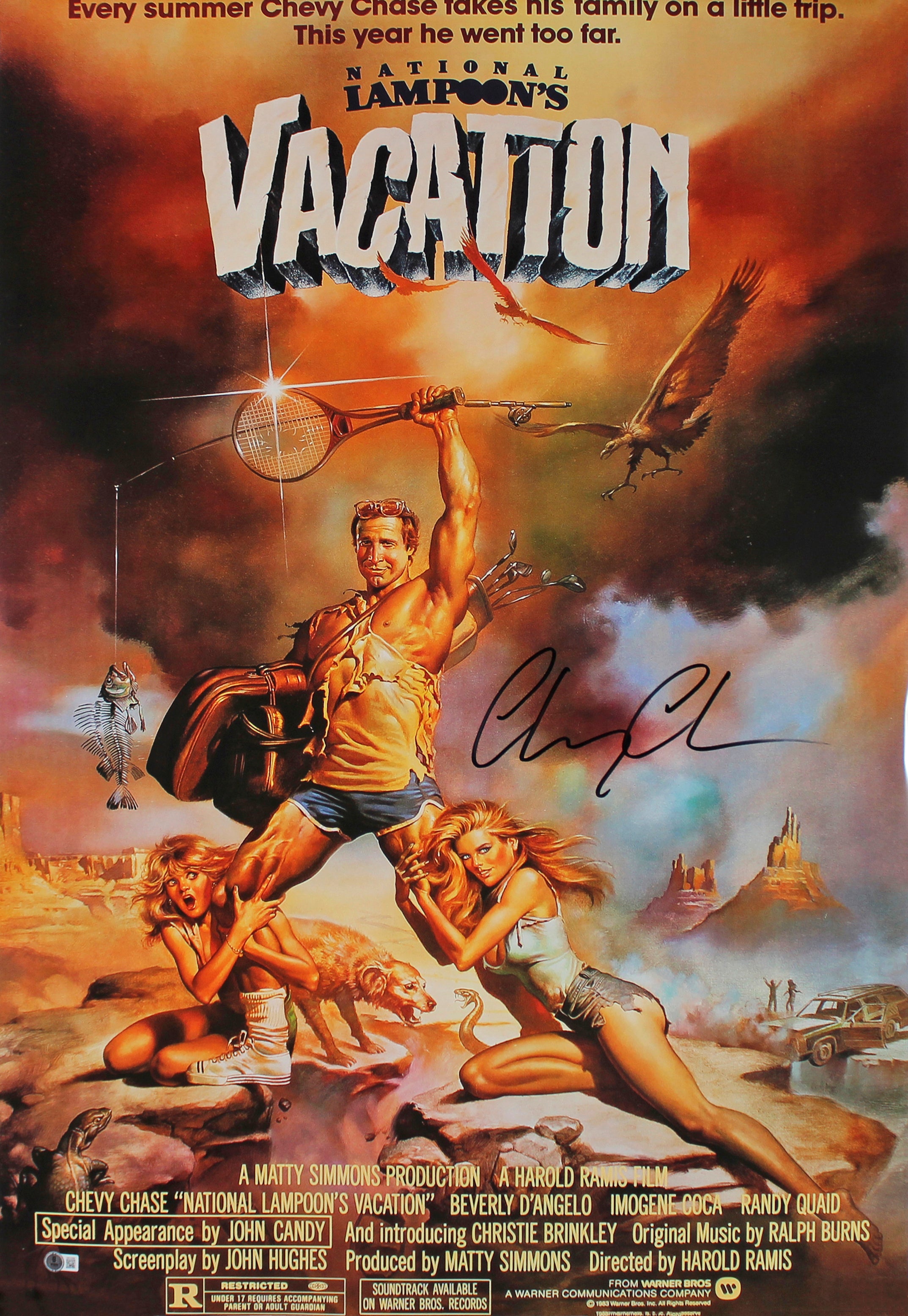 Chevy Chase National Lampoon's Vacation Signed 24x36 Movie Poster BAS Witnessed