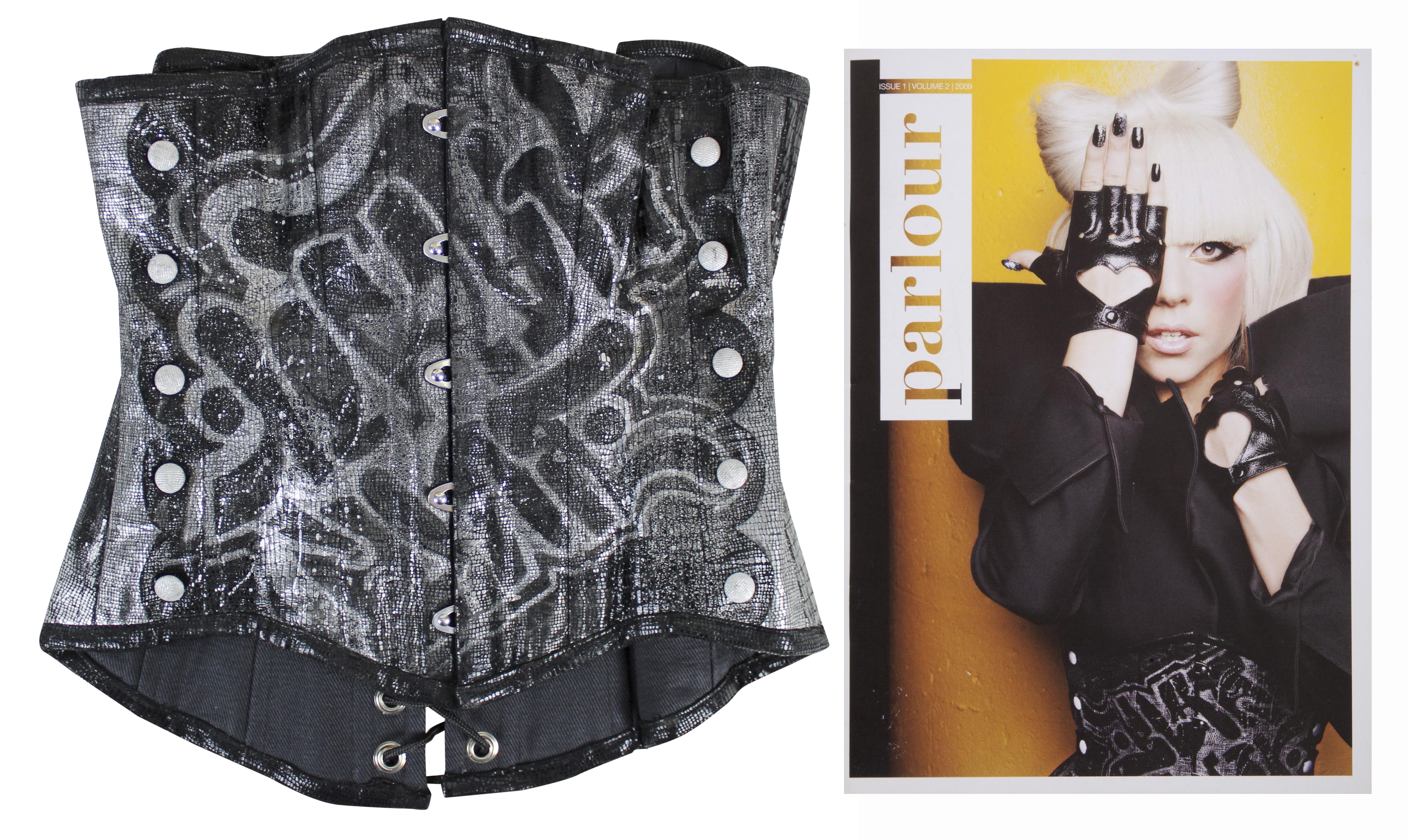 Lady Gaga Magazine Photoshoot Worn Faux Snake Skin Graffiti Style Corset