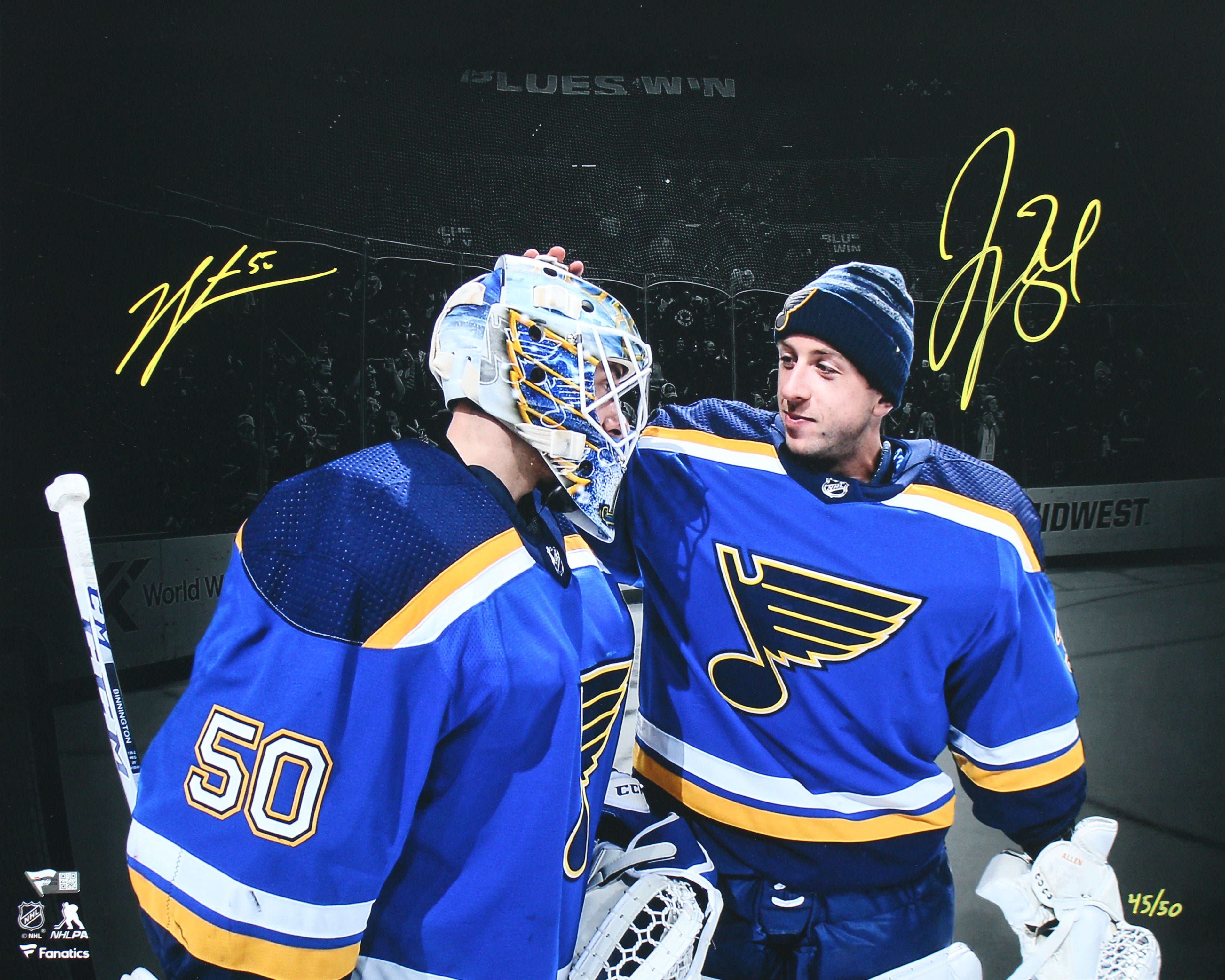 Blues Jordan Binnington & Jake Allen Signed 16x20 Photo LE #45/50 Fanatics