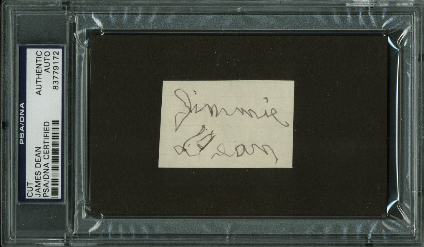 James Dean Authentic Signed 1.5x2.25 "Jimmie Dean" Cut Autograph PSA/DNA Slabbed