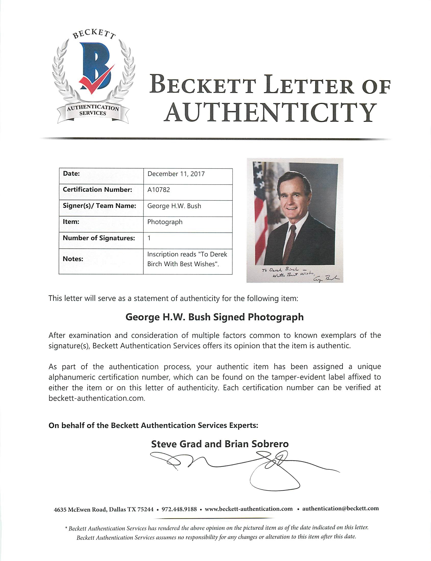 George H.W. Bush Best Wishes Authentic Signed 8x10 Photo Autographed BAS #A10782