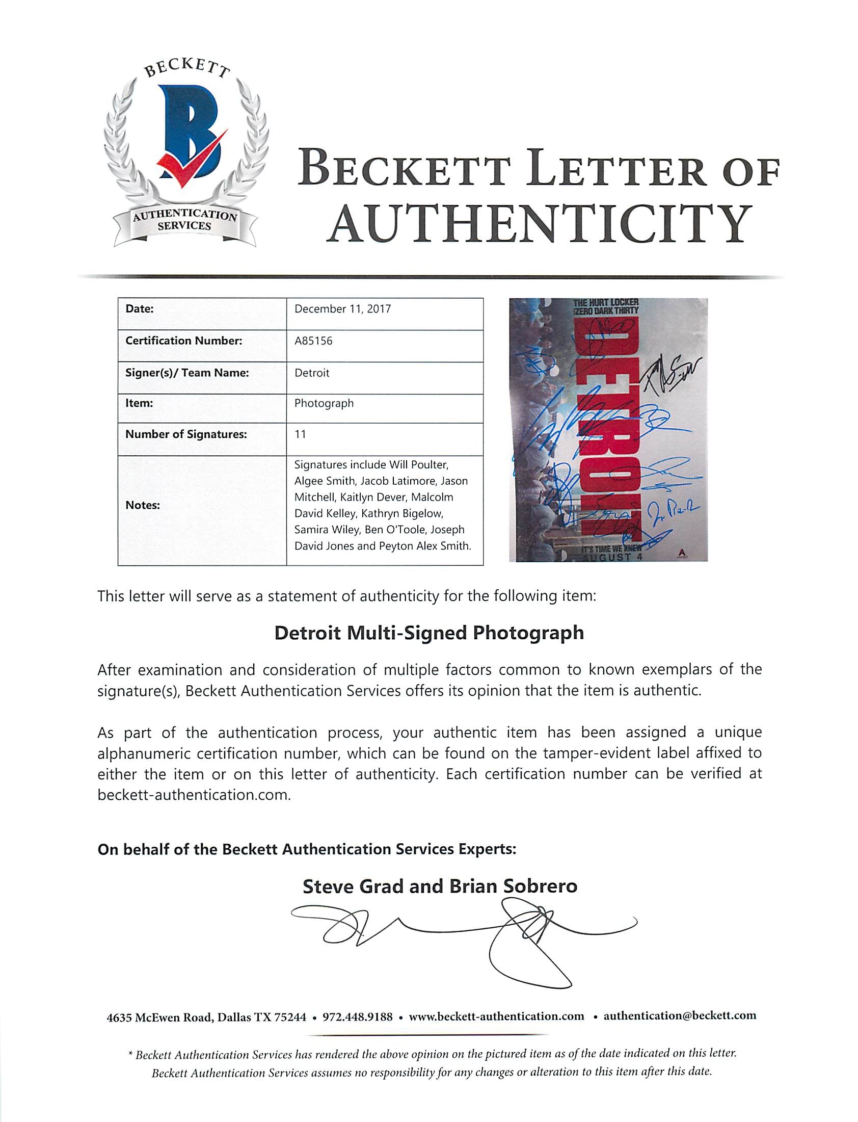 Detroit  (Kathryn Bigelow +10) Authentic Signed 11x14 Photo BAS #A85156