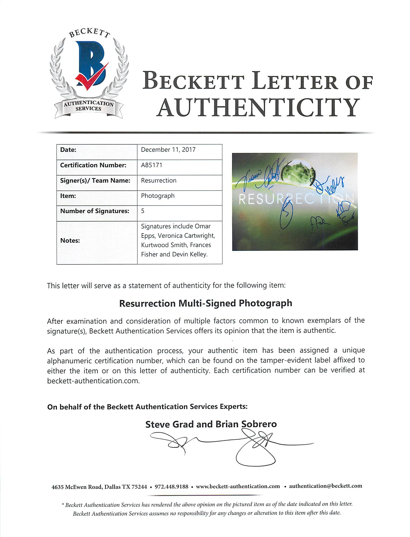 Resurrection (Epps, Cartwright +3) Authentic Signed 11x14 Photo BAS #A85171