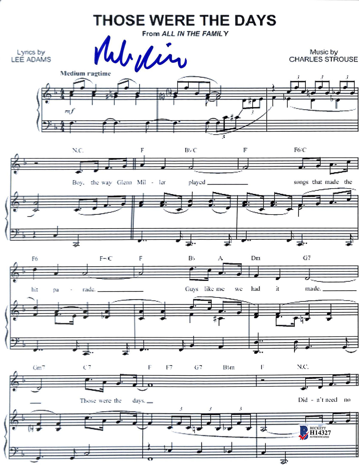 Rob Reiner Authentic Signed All In The Family Music Sheet Photo BAS #H14327